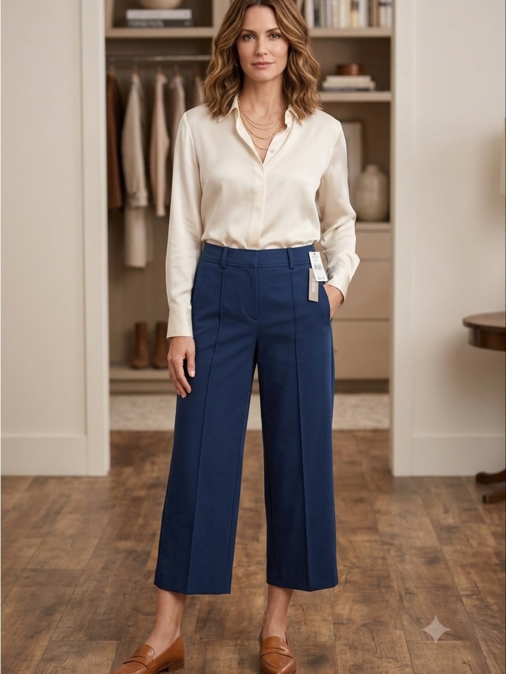 Chico's Deep Navy Wide-Leg Cropped Trousers